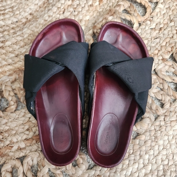 Celine Twist Knot Black Leather Slide Sandals Designer Beach Boho Classic 37 - Picture 1 of 13